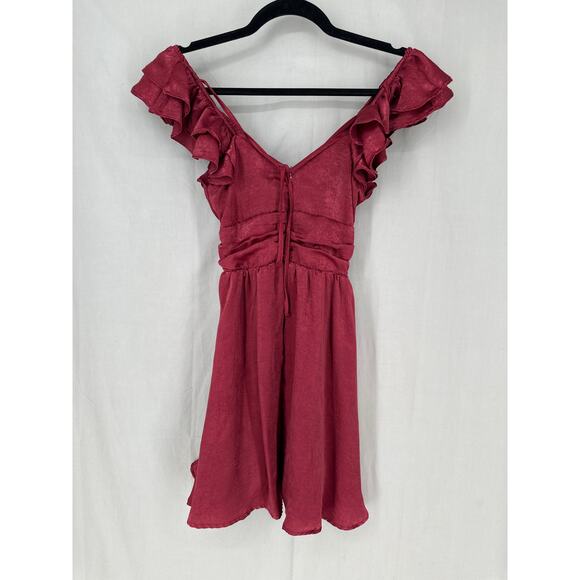 Altard State Dress Womens XS Red Mini Ruffle Party Event V Neck Satin Flowy - Picture 3 of 7